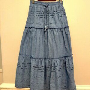 Mexx Light Blue Eyelet Tiered Maxi Skirt, Size XS